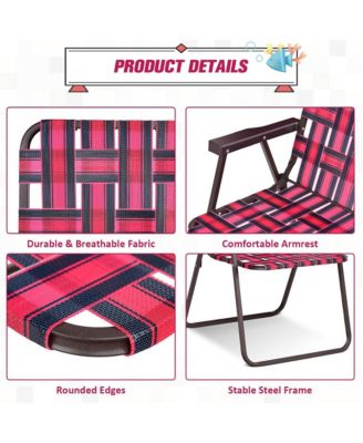 Set of 6 Patio Folding Web Chair Set Portable Beach Camping Chair Red