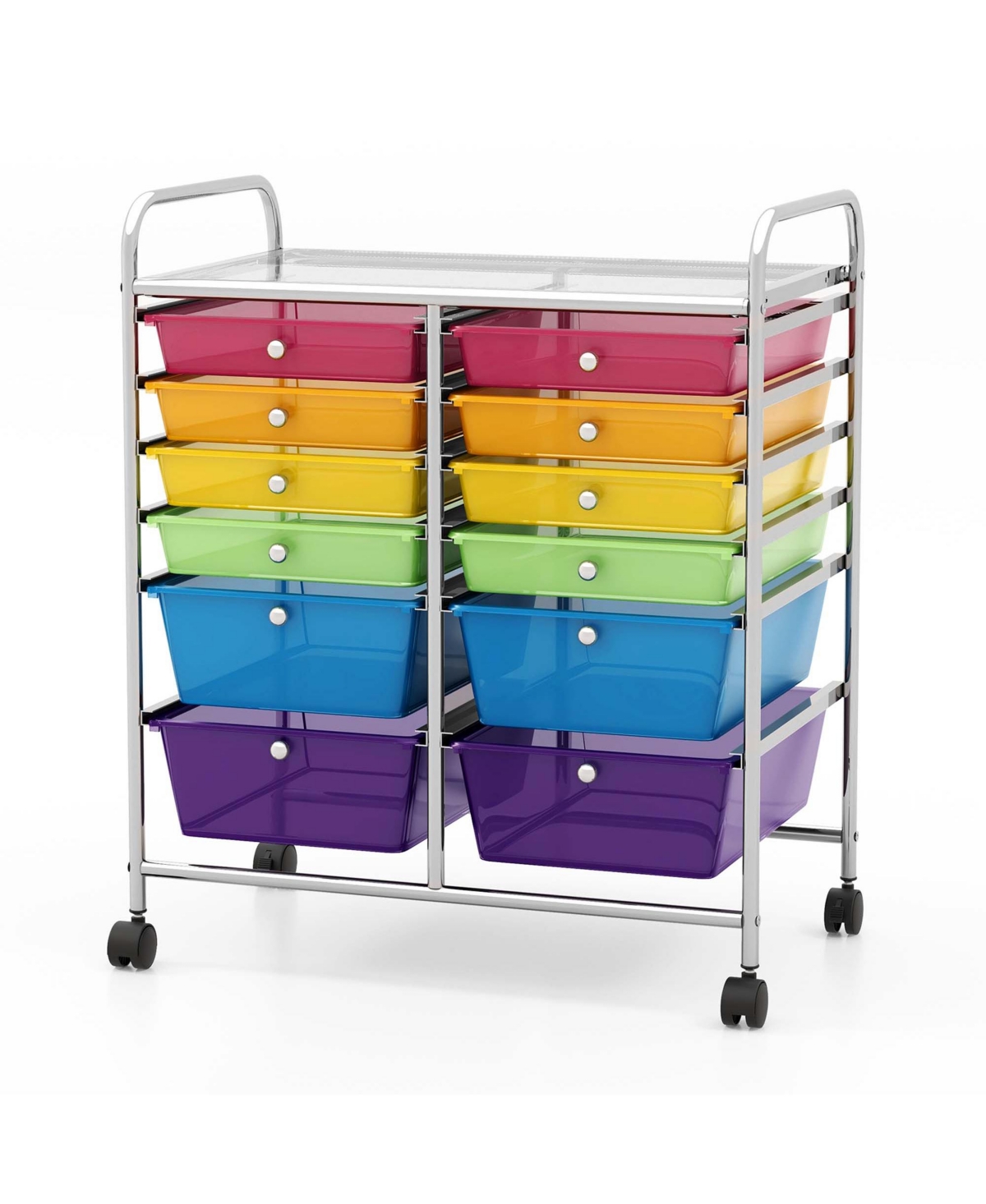 Costway 12-Drawer Rolling Storage Cart Organizer Cart with 2 Sizes Plastic Drawers - Assorted pre-pack