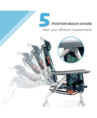 2-Pack Folding Backpack Beach Chair Table Set 5-Position Outdoor Reclining Chair