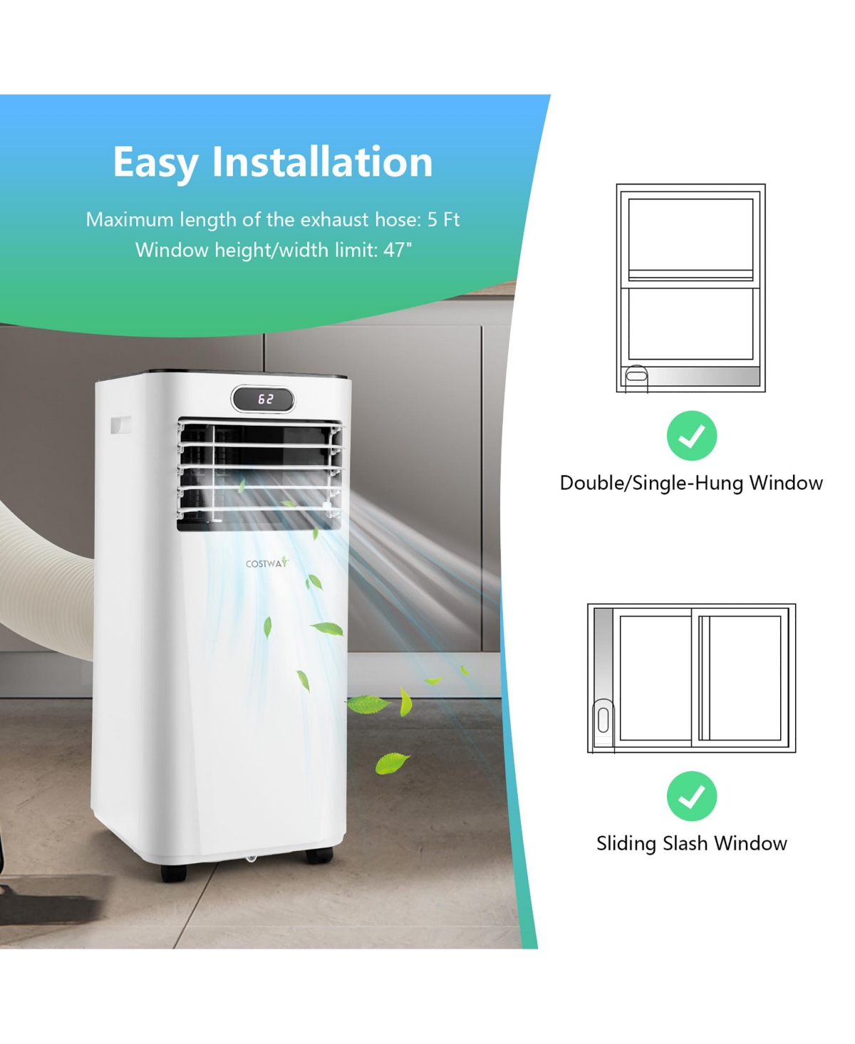Costway 8000 Btu Portable Air Conditioner w/ Remote Control 3-in-1 Air Cooler w/ Drying