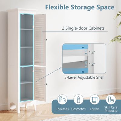 Tall Bathroom Floor Cabinet Narrow Linen Tower with 2 Doors & Adjustable Shelf