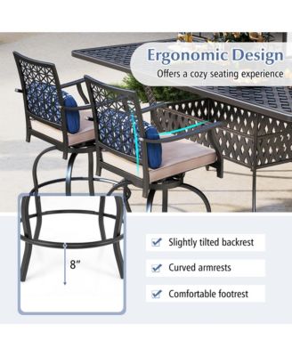 Set of 2 Patio Swivel Bar Stool Chairs Cushioned Pillow