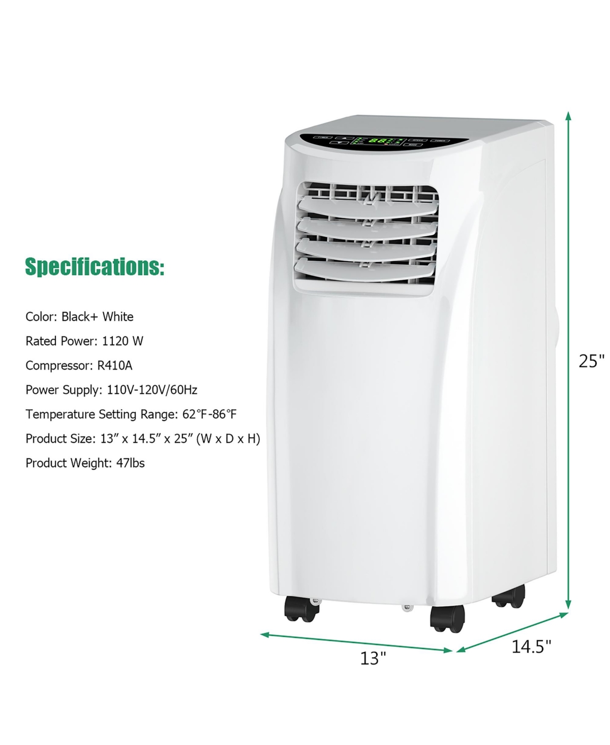 Costway 5500 Btu (8000BTU Ashrae) Portable Air Conditioner & Dehumidifier Function Remote
