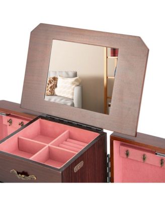 Jewelry Cabinet Storage Chest Stand Organizer Wood Box for Home Walnut