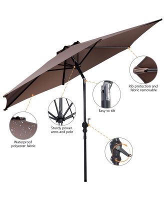 10FT Patio Umbrella 6 Ribs Market Steel Tilt W/ Crank Outdoor Garden