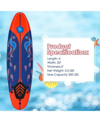6' Surfboard Foamie Body Surfing Board W/3 Fins and Leash