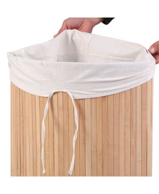Corner Bamboo Hamper Laundry Basket Washing Cloth Bin Storage Bag Lid