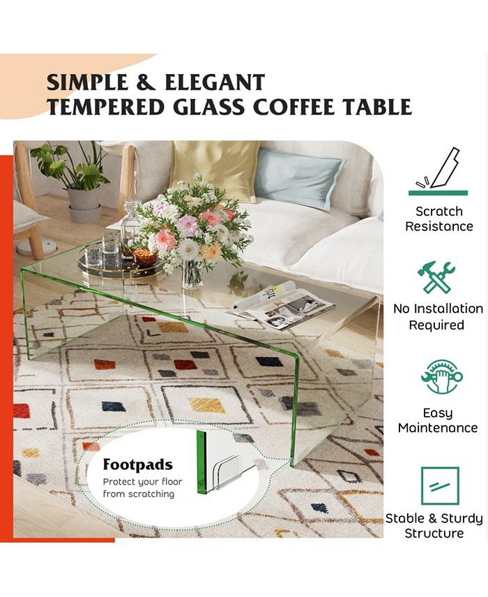 Costway Tempered Glass Coffee Table Accent Cocktail Side Table Living