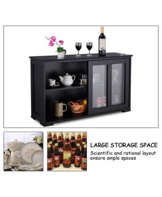 Storage Cabinet Sideboard Buffet Cupboard Glass Sliding Door