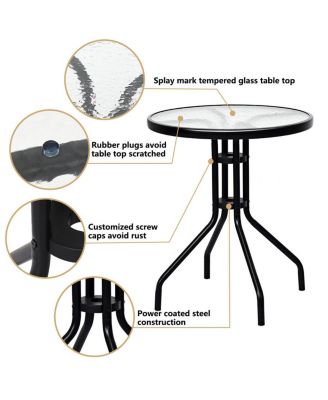 3PC Bistro Patio Garden Furniture Set 2 Folding Chairs Glass Table Top Steel