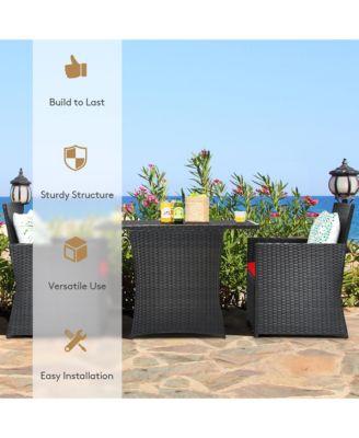 3PCS Patio Rattan Furniture Set Cushion Sofa Armrest Garden Deck