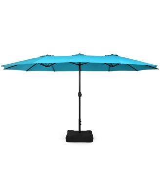 15FT Double-Sided Twin Patio Umbrella Outdoor Market W/ Crank & Base