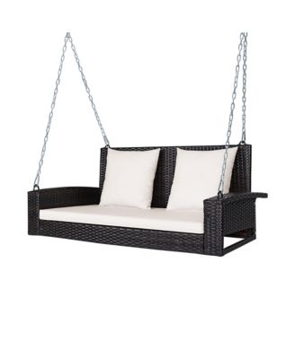 2-Person Patio Rattan Hanging Porch Swing Bench Chair Cushion
