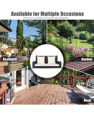 2-Person Patio Rattan Hanging Porch Swing Bench Chair Cushion