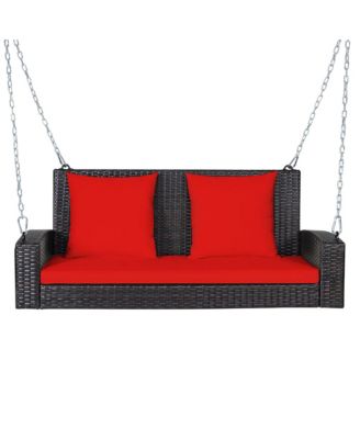 2-Person Patio Rattan Hanging Porch Swing Bench Chair Cushion