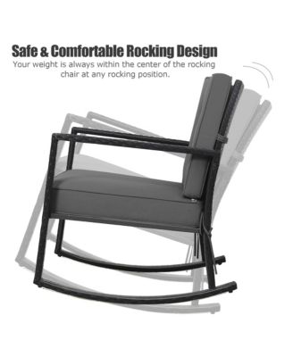 Patio Rattan Rocker Chair Outdoor Glider Rocking Chair Cushion Lawn