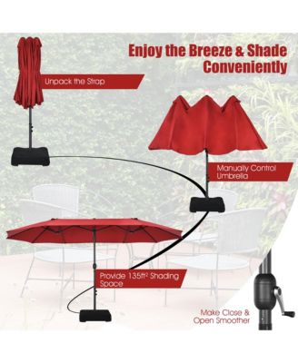 15FT Double-Sided Twin Patio Umbrella Sun Shade Outdoor Crank Market Base