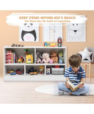 Kids 2-Shelf Bookcase 5-Cube Wood Toy Storage Cabinet Organizer