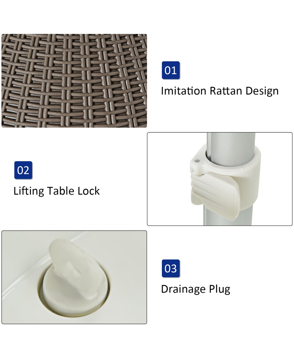 Costway Gallon 3 in 1 Patio Rattan Cooler Bar Table Adjust Ice Bucket