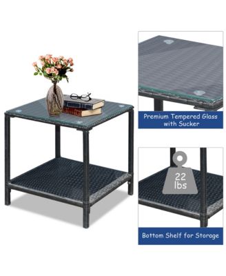 3PC Patio Rattan Conversation Set Rocking Chair Cushioned