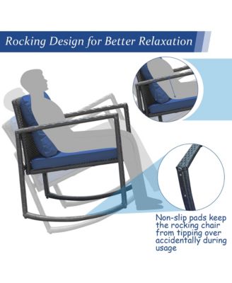 3PC Patio Rattan Conversation Set Rocking Chair Cushioned