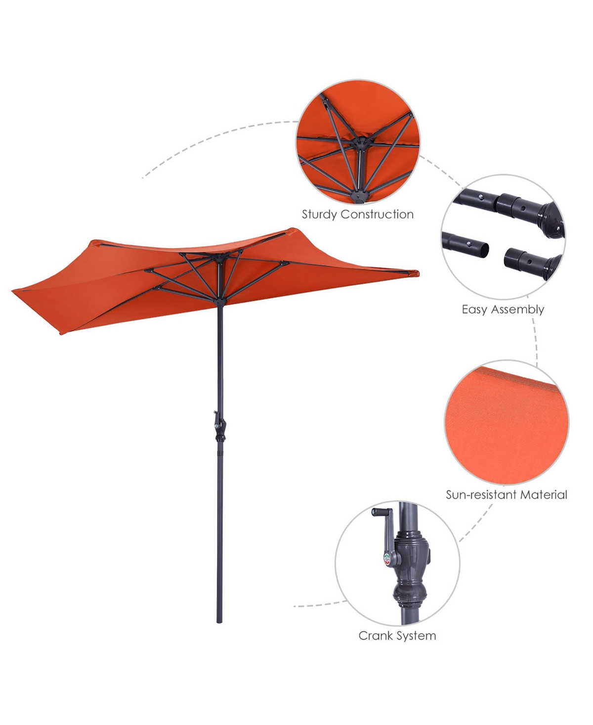 Costway 9Ft Half Round Umbrella Patio Bistro Wall Balcony Door Window Sun Shade