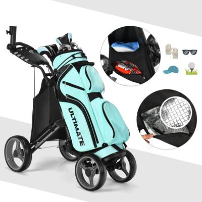 Folding 4 Wheels Golf Push Cart W/Bag Scoreboard Adjustable Handle