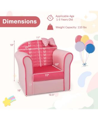 Single Piece Solid Wood Kids Cute Pink Bow Sofa Children Couch Toddler Upholstered Armchair