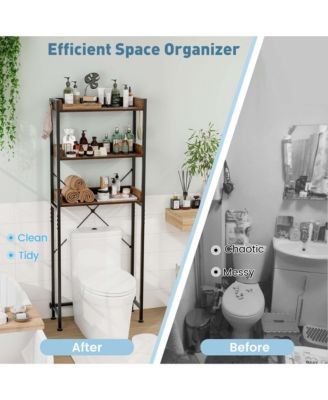 3-Tier Over-The-Toilet Bathroom Shelf Metal Frame Space Saver Rack with 4 Hooks
