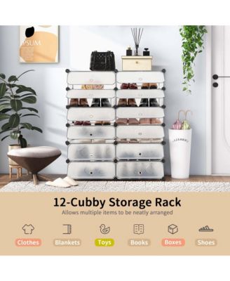 Shoe Rack 12-Cube DIY Plastic Shoe Cabinet Multi Use Modular Closet Shelf