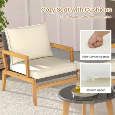 5 Piece Rattan Furniture Set Wicker Woven Sofa Set with Solid Acacia Wood Frame