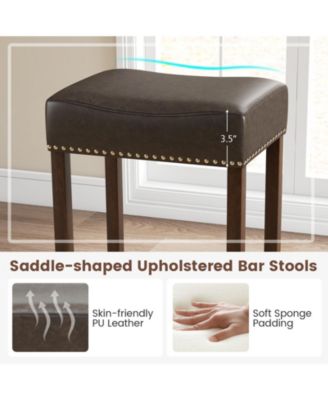 29.5" Wood Frame PU Leather Upholstered Bar Stools Set of 2 with Footrests