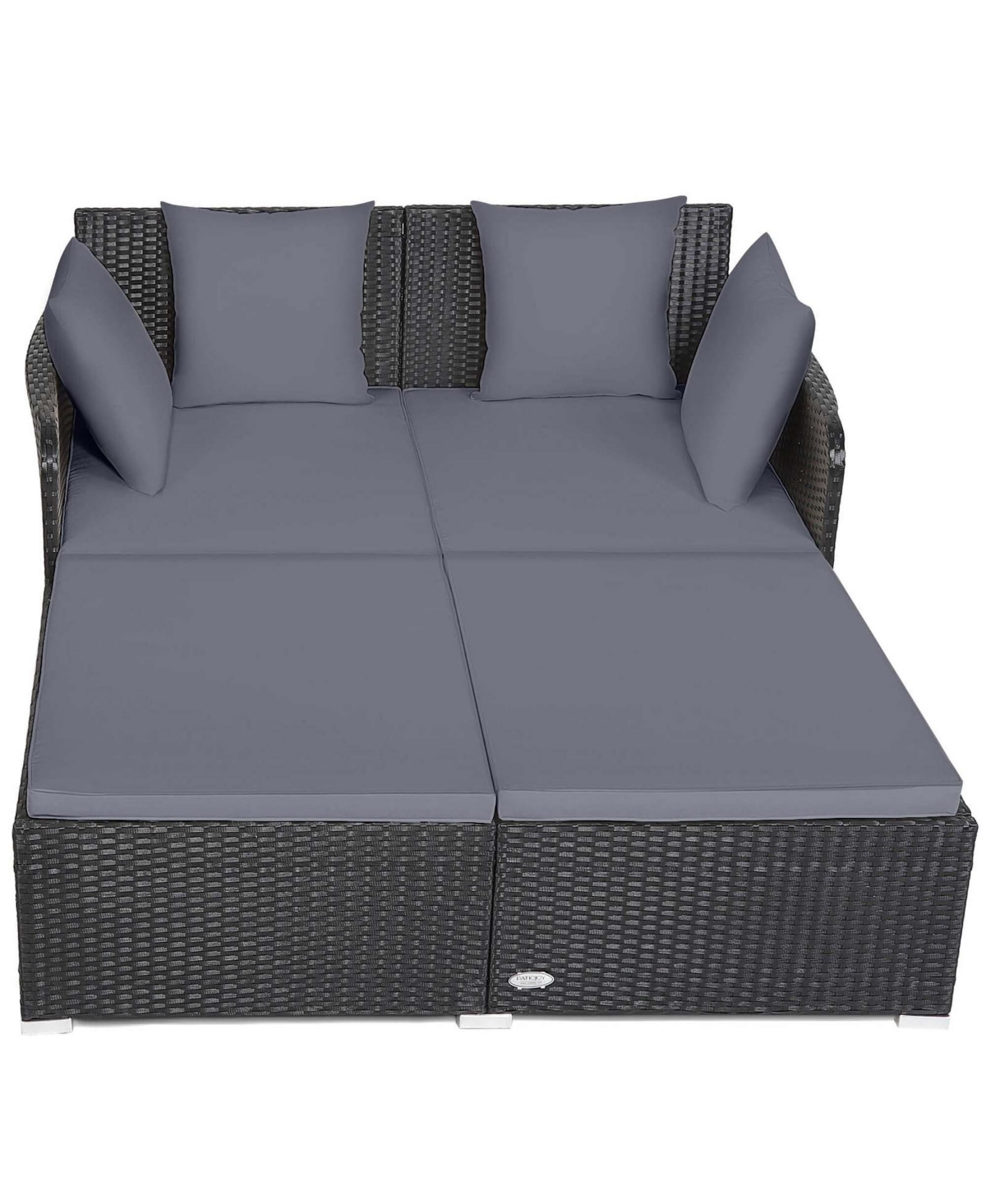 Costway Outdoor Patio Rattan Daybed Pillows Cushioned Sofa Furniture