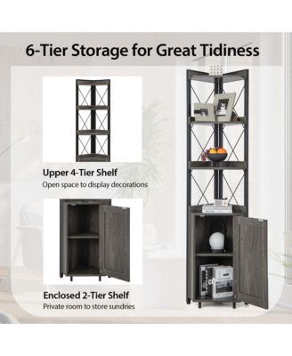 19" Metal, MDF, Engineered Wood 6-Tier Corner Bookshelf with 5-Level Adjustable Shelf & Anti-Tipping Kits