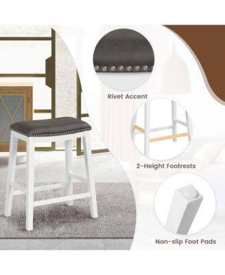 26-Inch Bar Stool Set of 2 Counter Height Saddle Stools with Upholstered Seat