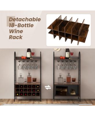 Industrial Rack Freestanding Bottle Holder with Stemware Holder & Open Shelves