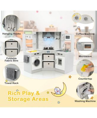 Wooden Kids Play Corner Kitchen with Realistic Lights & Sounds Lighted Range Hood