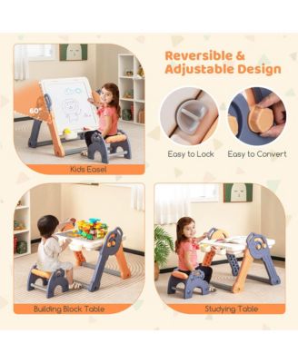 6-in-1 Multi-activity Kids Play Table & Chair Set with 102 PCS Compatible Bricks