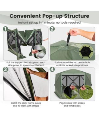 6-Sided Pop-Up Screen House Tent with 2 Wind Panels for Camping, 1.5 x 11.5 FT