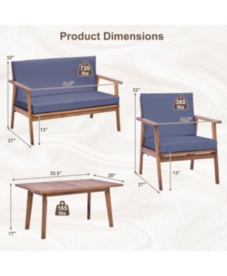 8 PCS Patio Conversation Set Acacia Wood Sofa Coffee Table with Cushioned Seat