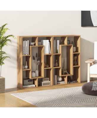 7-Cube Geometric Bookshelf with Anti-Toppling Device Modern Open Bookcase