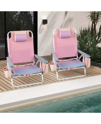 2-Pack Folding Backpack Beach Chair 5-Position Outdoor Reclining Chairs with Pillow