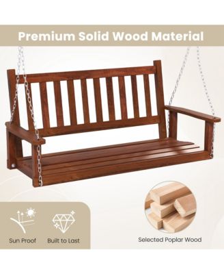 2-Person Wooden Outdoor Porch Swing Heavy Duty Patio Hanging Bench Chair