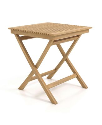 27.5" Patio Bistro Table with Slatted Tabletop Sturdy Wood Frame & Thickened Top