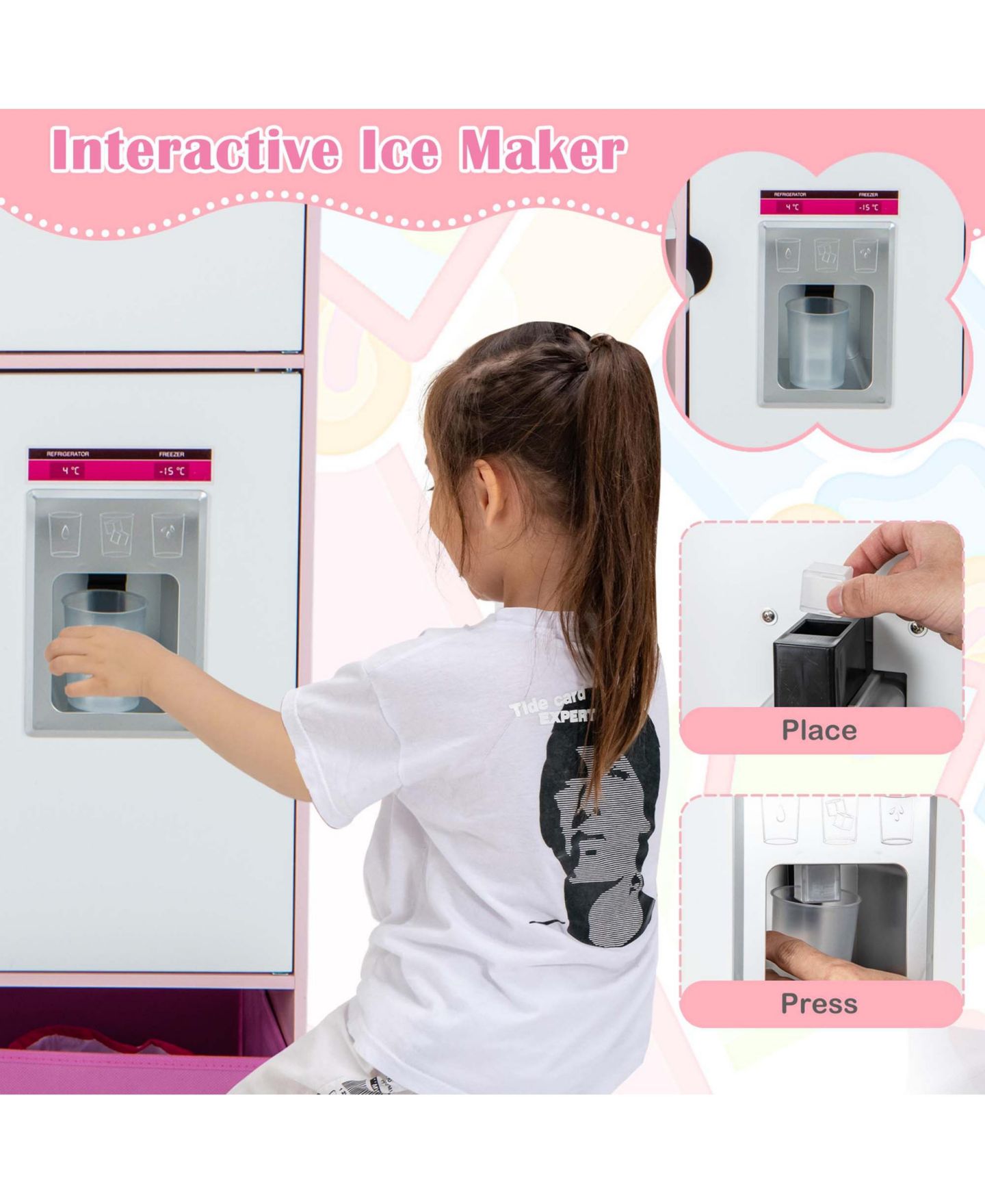Детская игрушка Costway 2-in-1 Kids Kitchen & Market with Lights and Sounds Play Set, от 3 лет, цвет: Розовый — фото 8