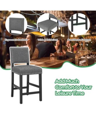 Set of 2 Bar Height Chairs with Solid Rubber Wood Frame & Adjustable Foot Pads