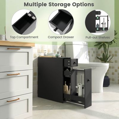 Bathroom Floor Cabinet Toilet Narrow Storage Organizer with Flip Top
