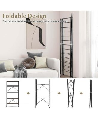 5-Tier Folding Shelf Free DIY Design Shelving Unit with 4 Universal Wheels Kitchen