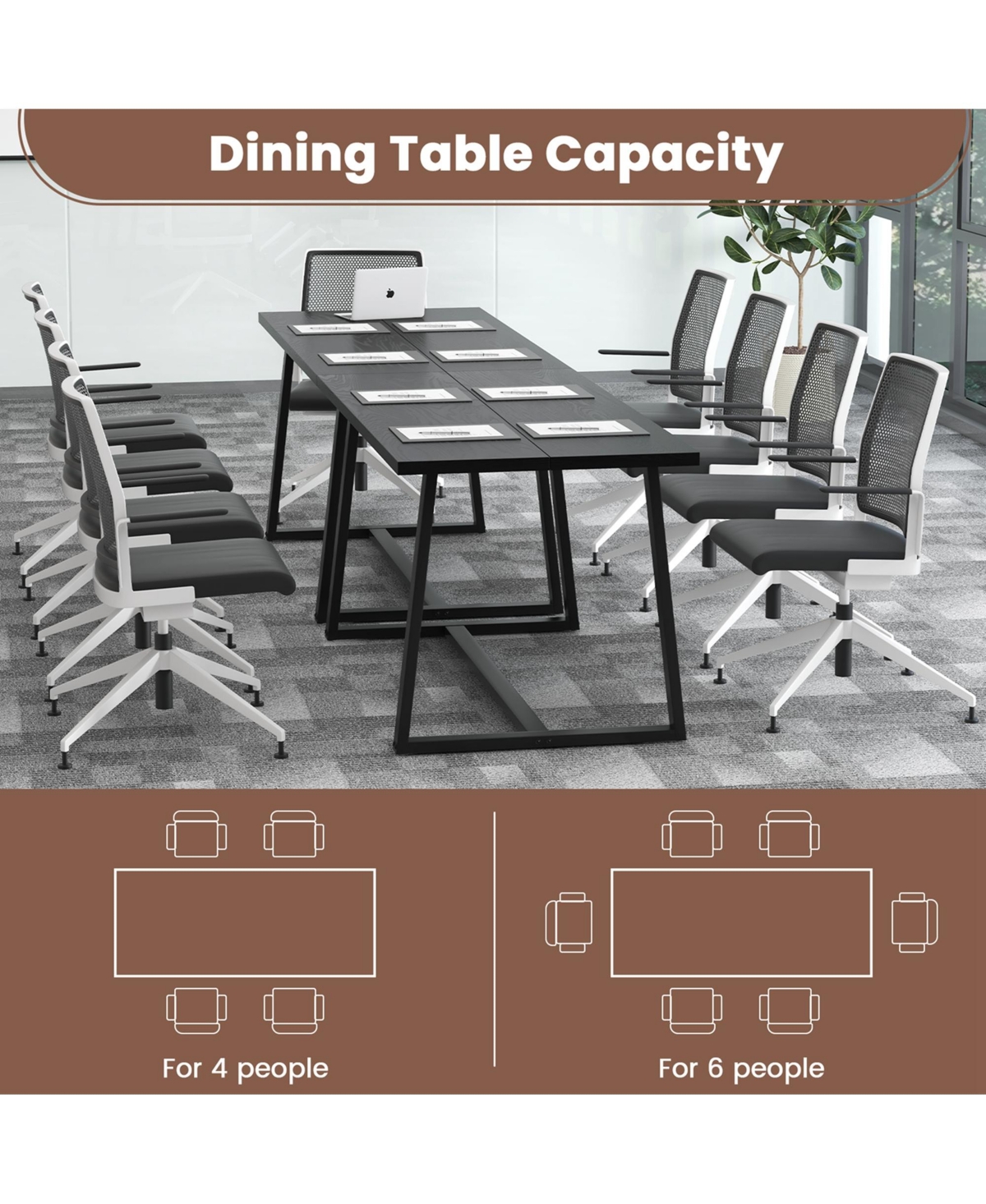 Costway Large Dining Table for 4-6 People with Heavy-duty Metal Frame Modern