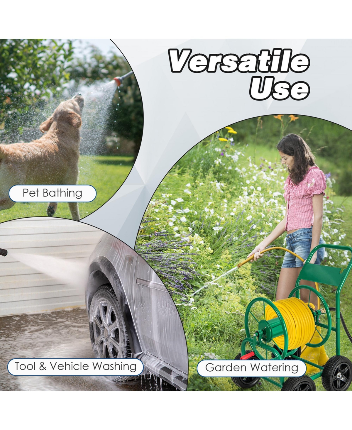 Garden Hose Reel Cart Holds 330ft of 3/4"or 5/8" Hose 400ft of 1/2" Hose